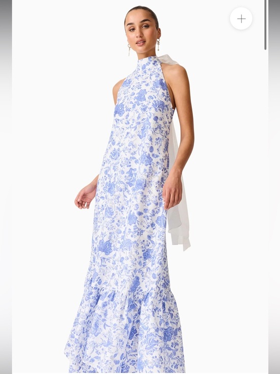 elliatt elin blue & white floral halter neck open back maxi gown dress large NEW - Picture 3 of 12